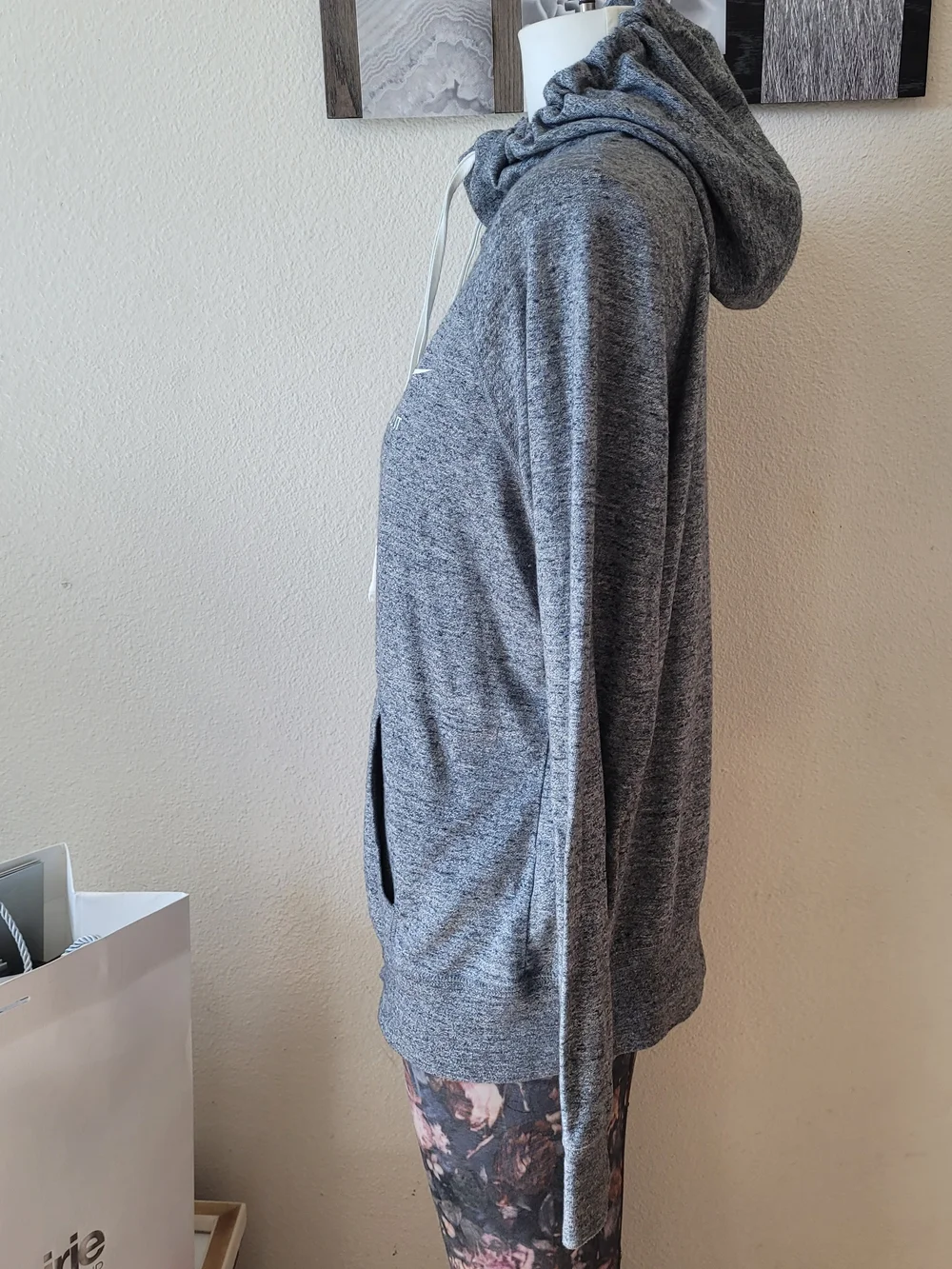 Nike Women's Heather Gray Full-Zip Hoodie with White Drawcords